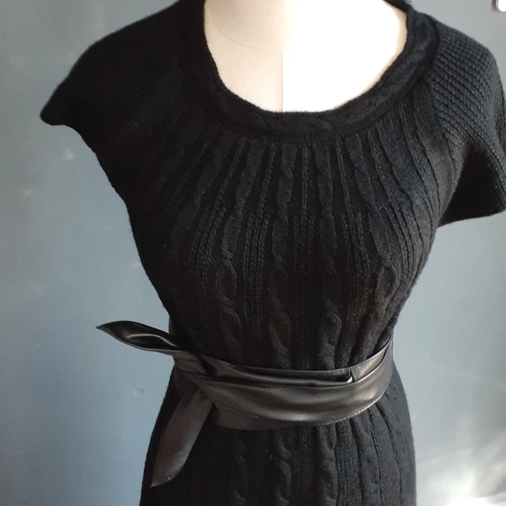 Calvin Klein women Whimsigoth black merino wool blend cable knit dress … - Picture 3 of 13